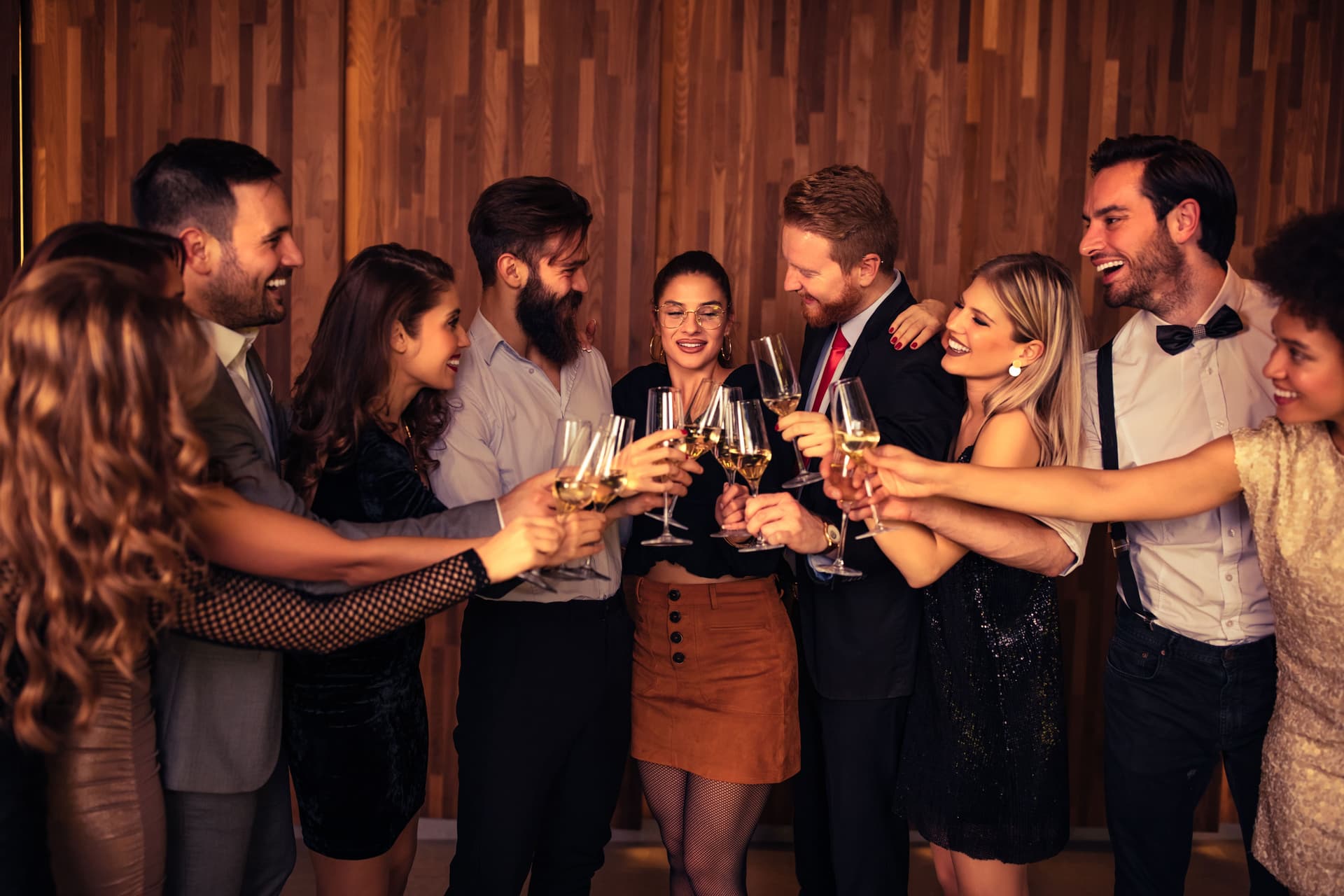Guests toasting at a private corporate event in the lounge