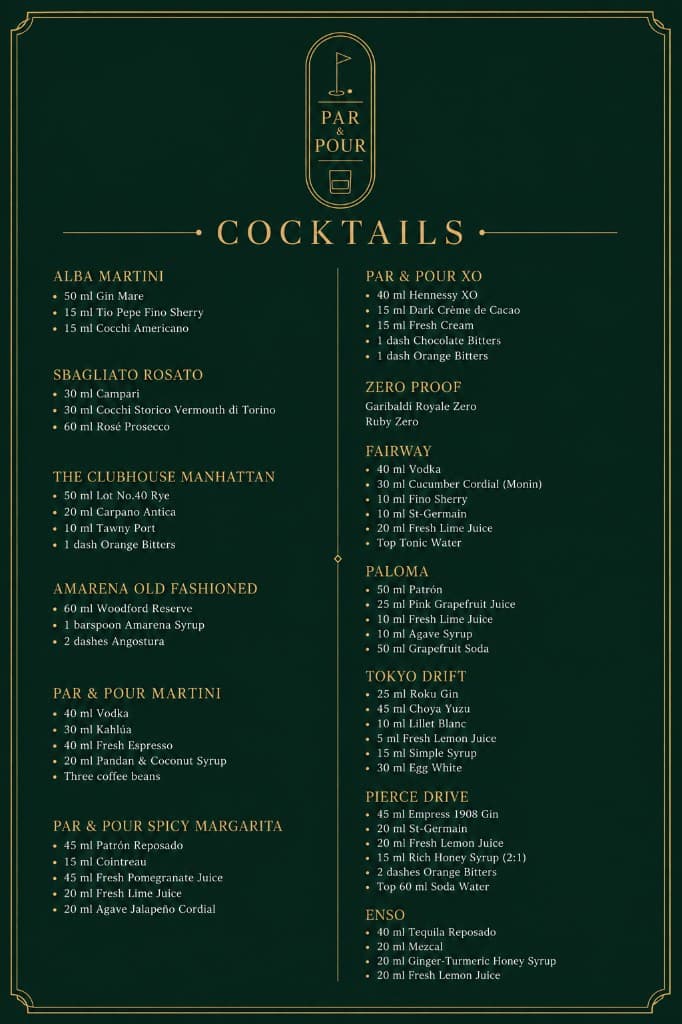 Cocktail menu