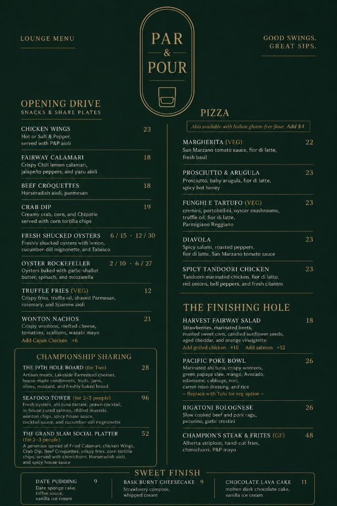 Lounge menu
