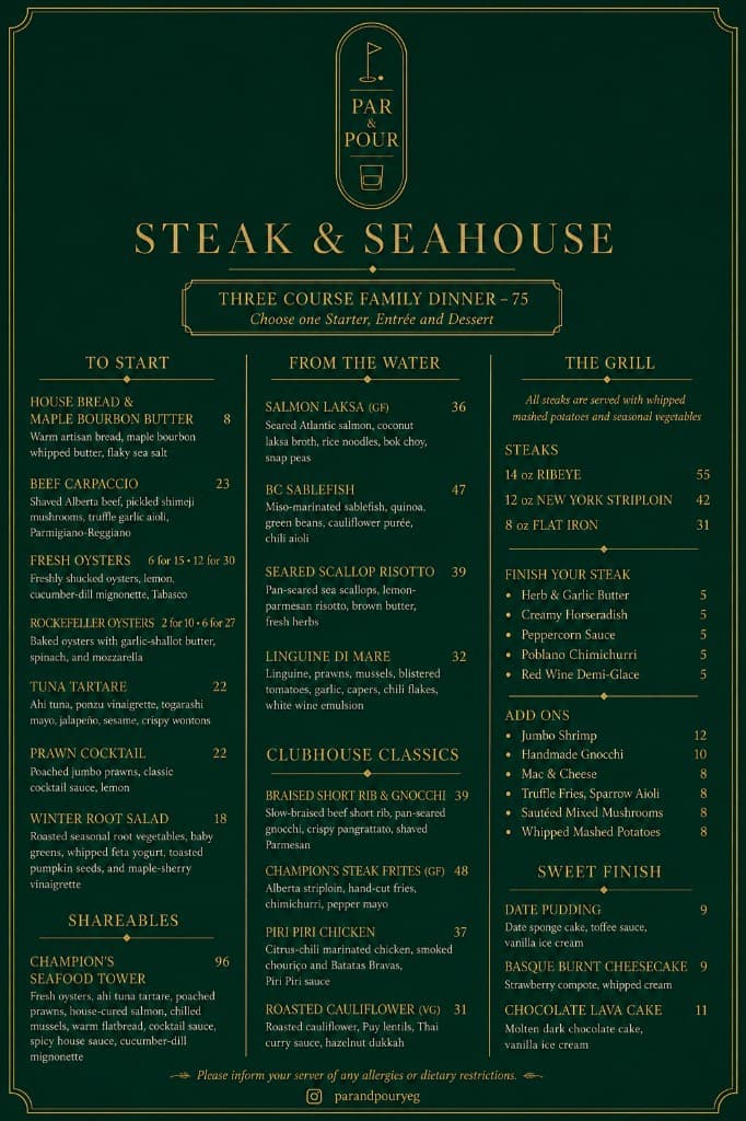 Steak & Seahouse menu